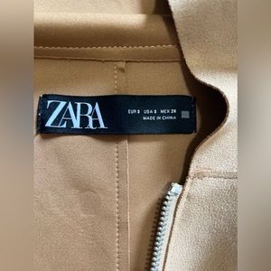 Zara tan faux suede zip up hooded coat